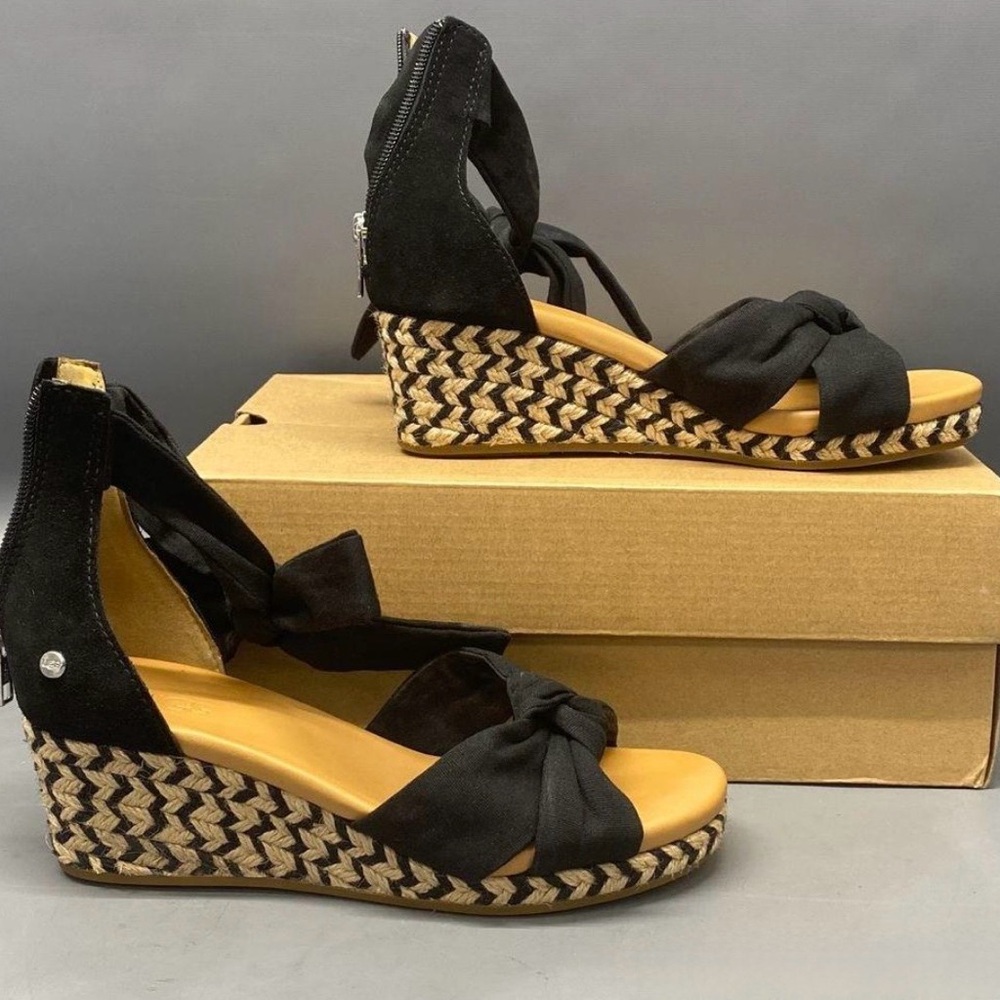 UGG Black and Tan Wedge Sandals